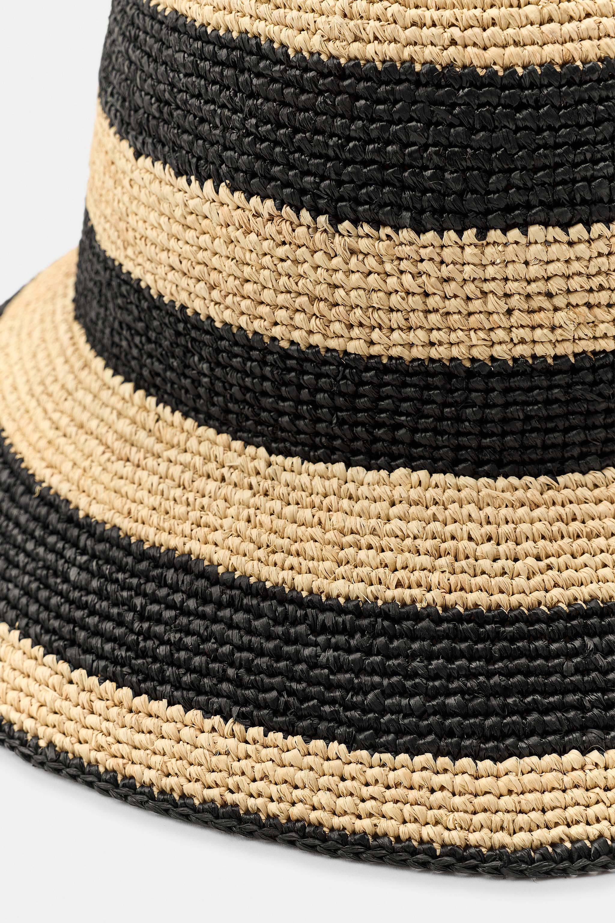 100% RAFFIA STRIPED HAT | Zara US