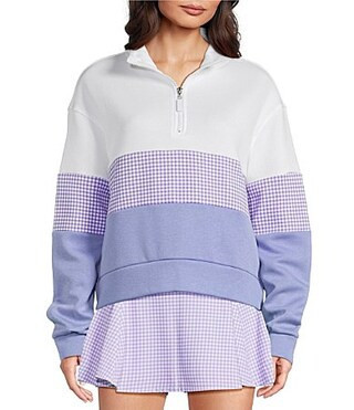 Addison Bay JV Colorblock Gingham Quarter Zip Long Sleeve Sweatshirt - XS | Dillard's