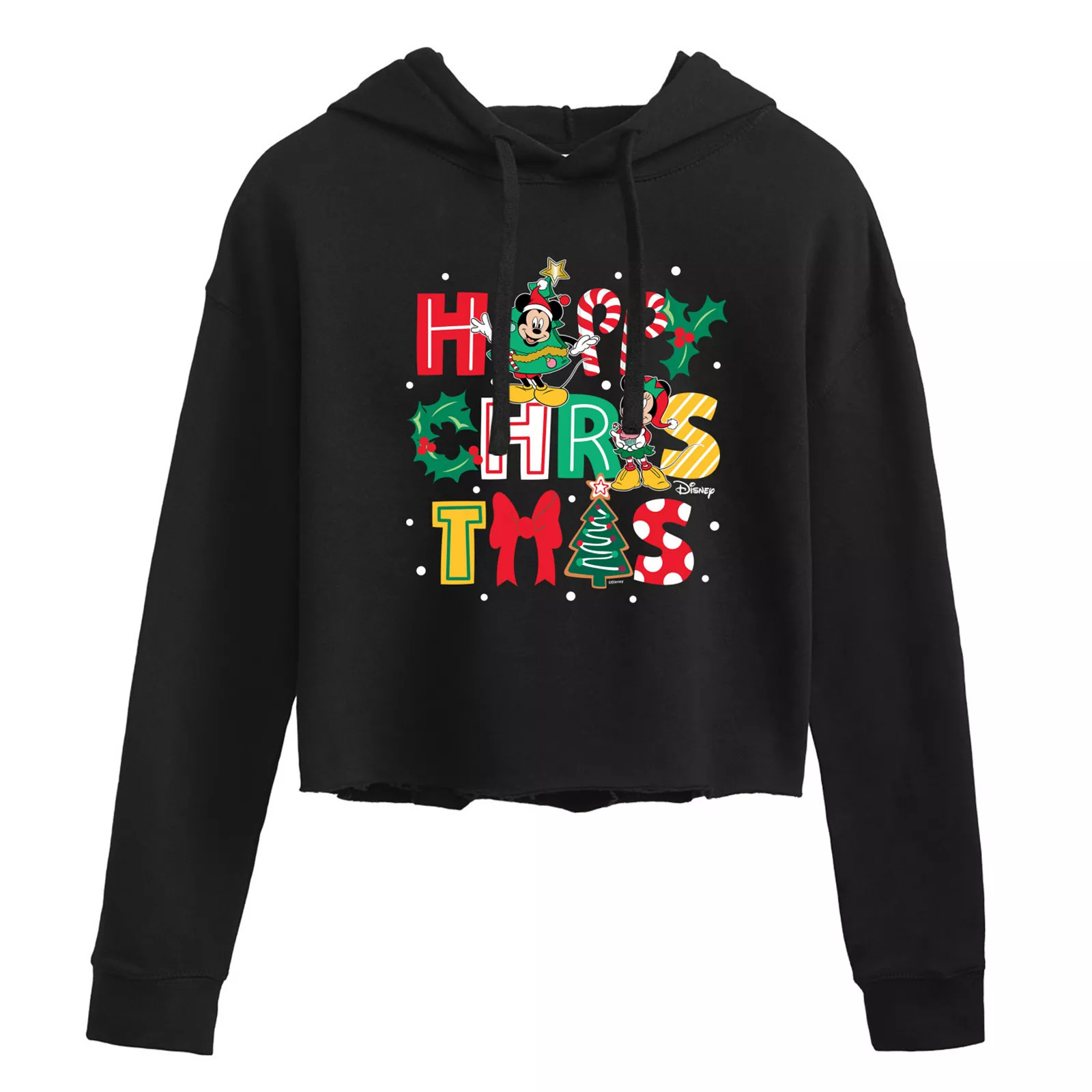 Disney's Mickey Mouse Juniors' Happy Christmas Cropped Hoodie, Girl's, Size: Small, Black | Kohl's