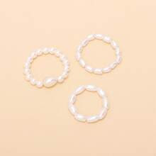 3pcs Faux Pearl Decor Beaded Ring | SHEIN