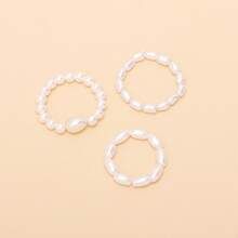 3pcs Faux Pearl Decor Beaded Ring | SHEIN