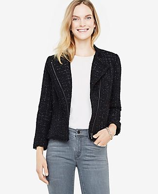 Ann Taylor Petite Shimmer Tweed Moto Jacket | Ann Taylor (US)