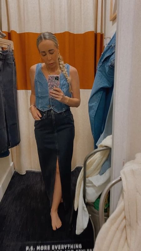 Had some fun styling denim at Madewell today. Black wash denim skirt with blue denim vest. Loving these trends together. Wearing a 23 in the skirt size down and xs in vest.



#LTKstyletip #LTKSale #LTKsalealert