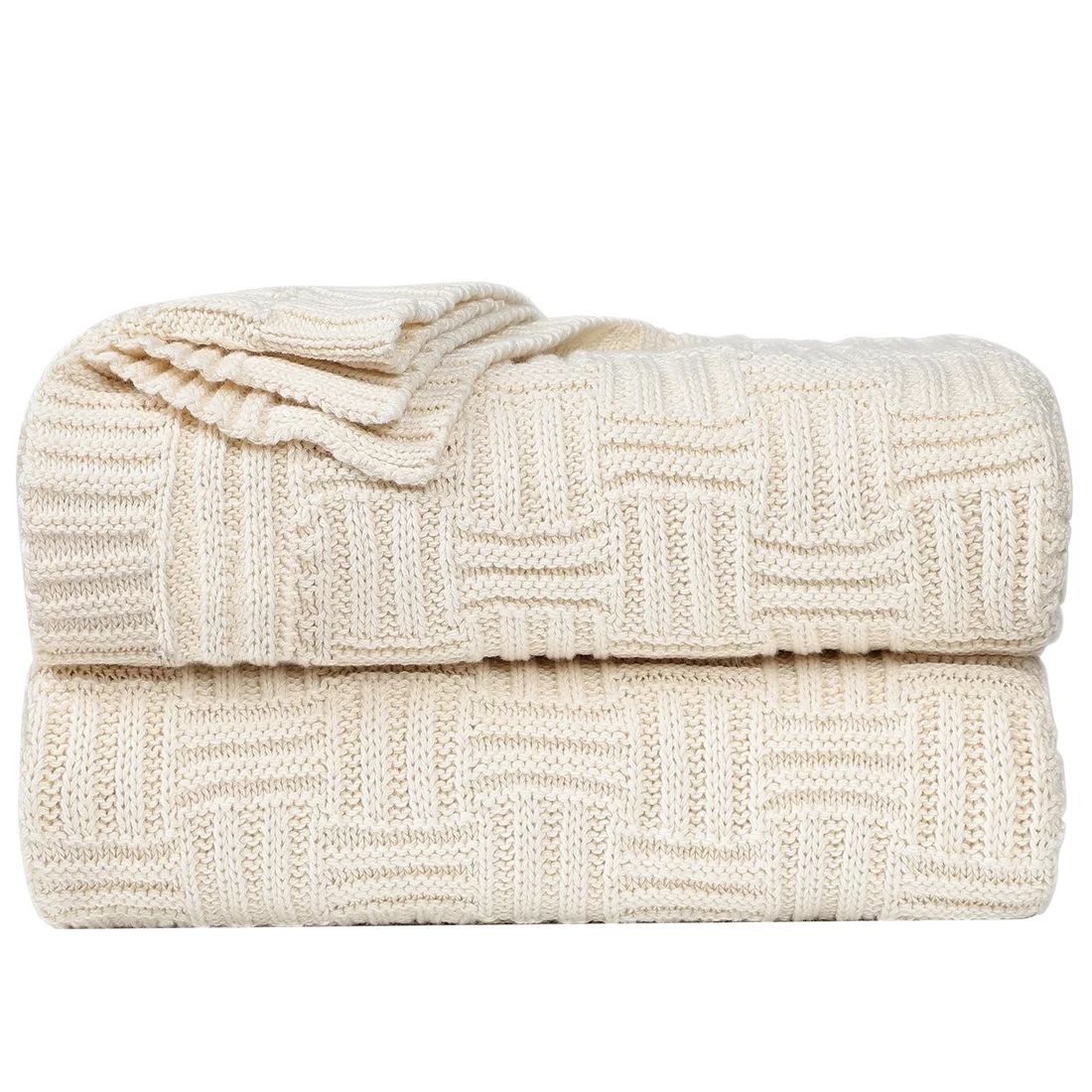 Unique Bargains Cotton Knitted Decorative Throw Blanket for Couch, Beige | Walmart (US)