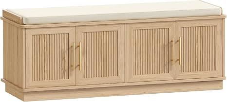 Fluted Shoe Storage Bench with Cushion, 47.2" Entryway Bench with Adjustable Shelves and 4 Doors,... | Amazon (US)