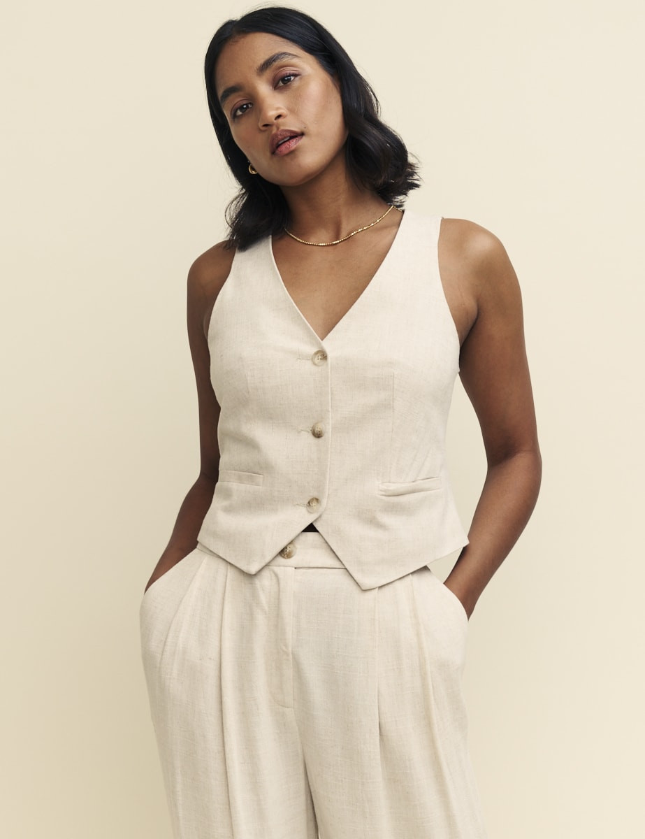 Cream Linen-blend Victoria Waistcoat | Nobody's Child