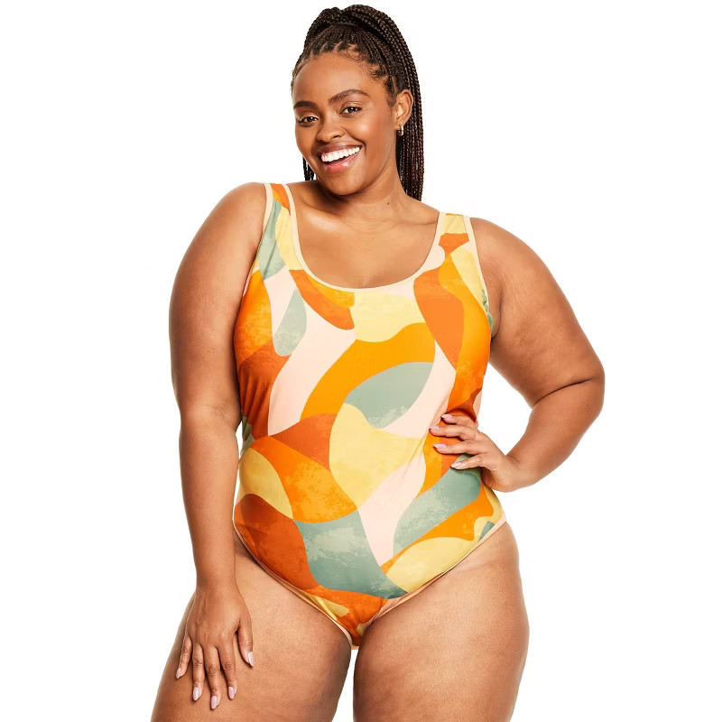 Women's Mixed Paint Print High Leg Cheeky One Piece Swimsuit - Fe Noel x Target Orange/Brown/Peac... | Target