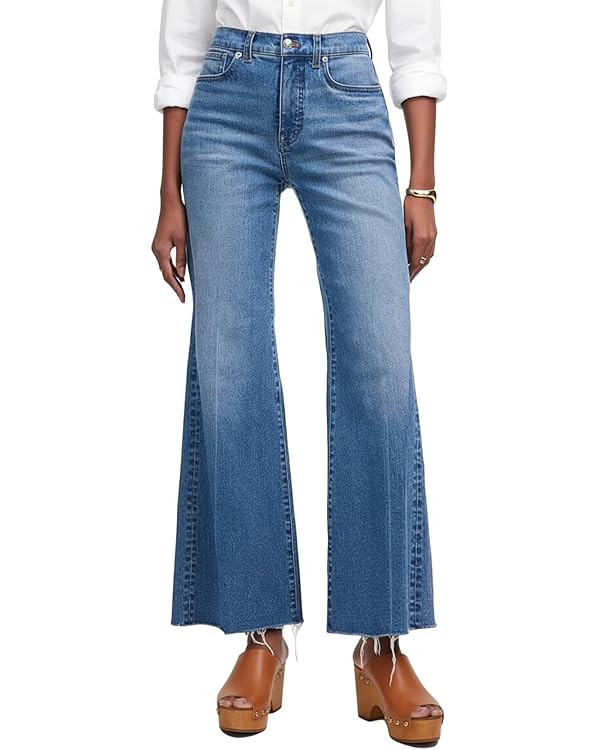 YEXPINE Women's High Waisted Flare Jeans Stretchy Raw Hem Bootcut Denim Pants Bell Bottoms | Amazon (US)