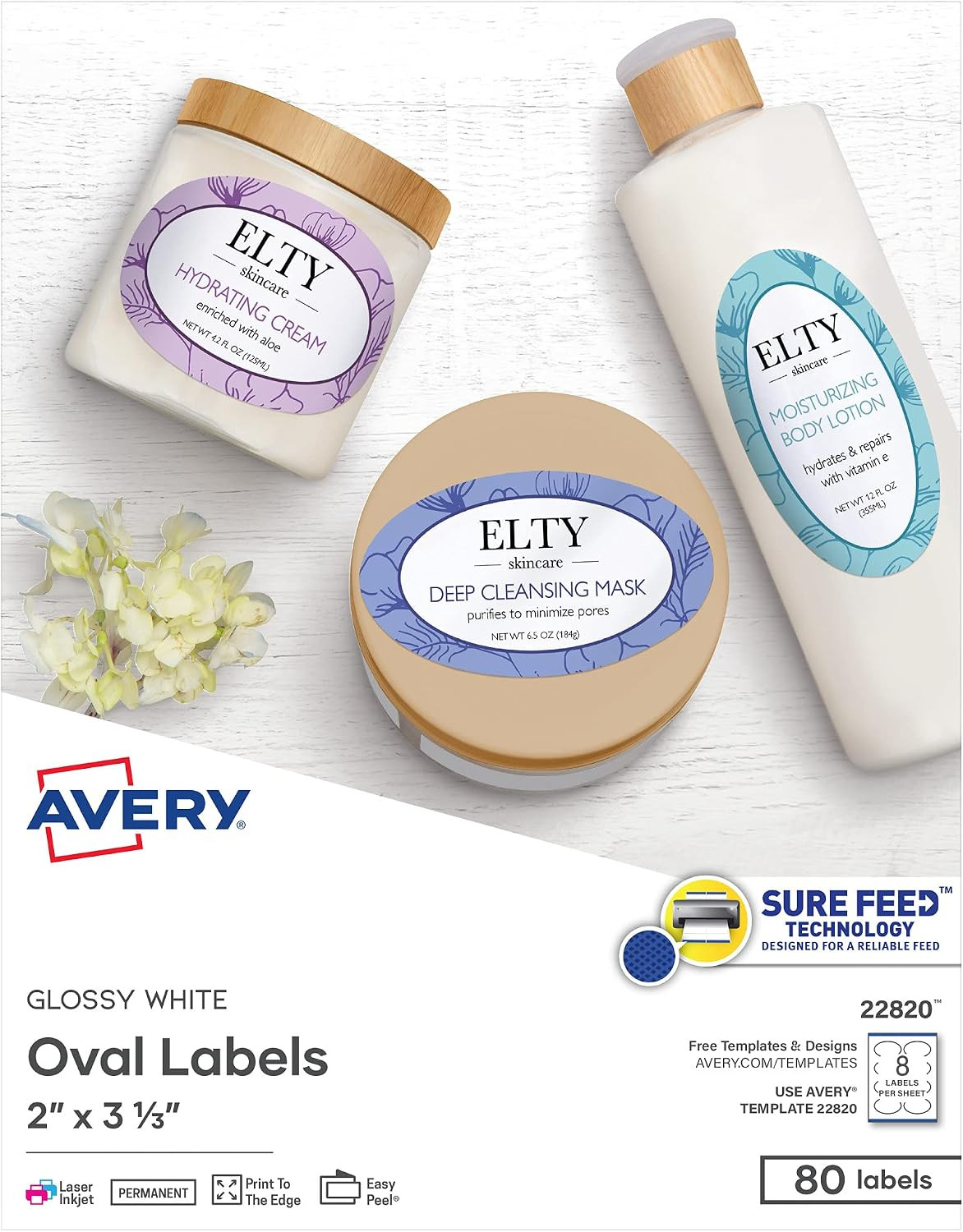 Avery Printable Oval Labels, 2" x 3-1/3", Glossy White, Laser & Inkjet Compatible, 80 Blank Labels Total, Great for Mailing, Branding, Packaging, and More (22820) | Amazon (US)
