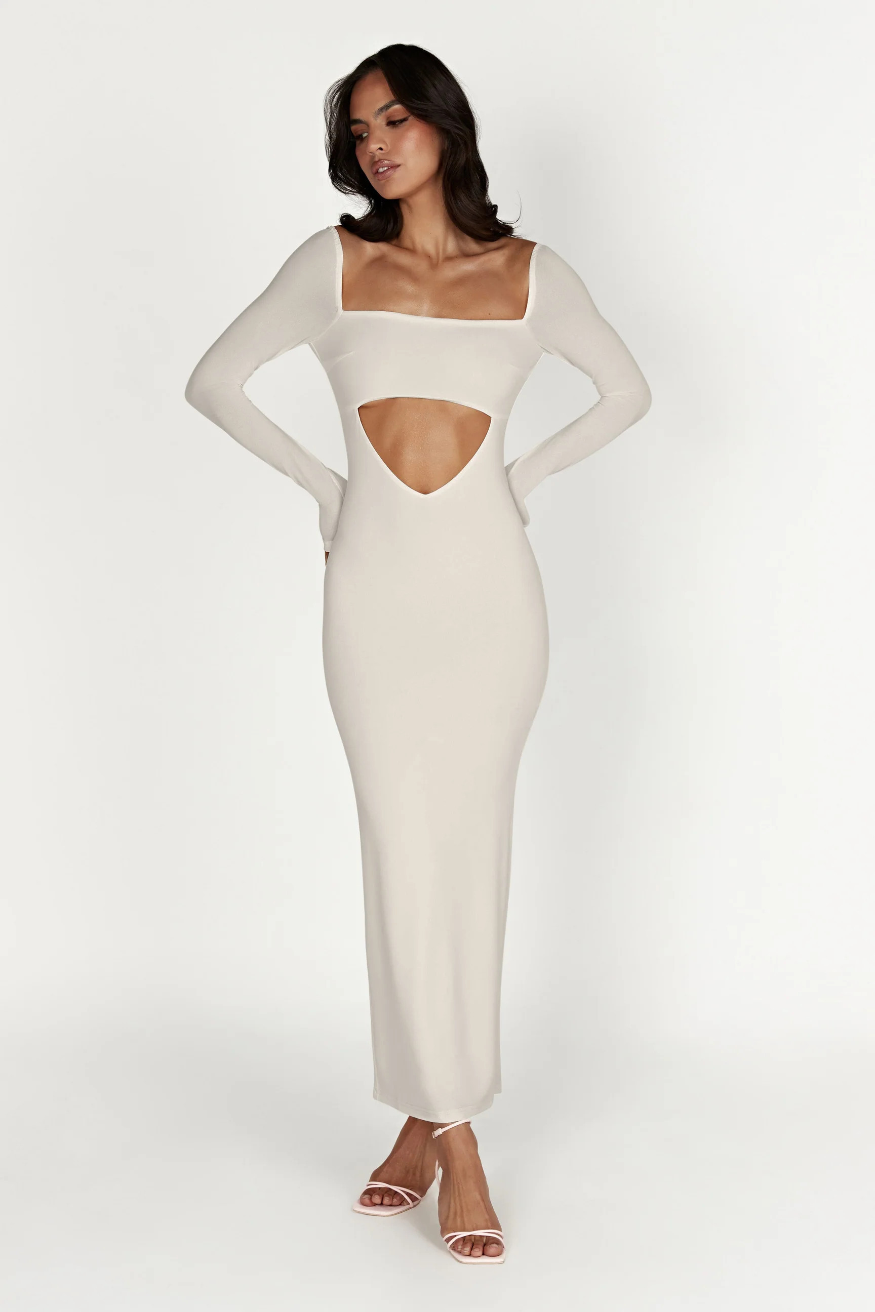 Ashleigh Cut Out Bandeau Maxi Dress - Bone | MESHKI US