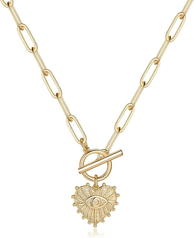 Turandoss Gold Paperclip Chain Necklace for Women, 14K Gold Plated Dainty Paperclip Link Chain Ne... | Amazon (US)