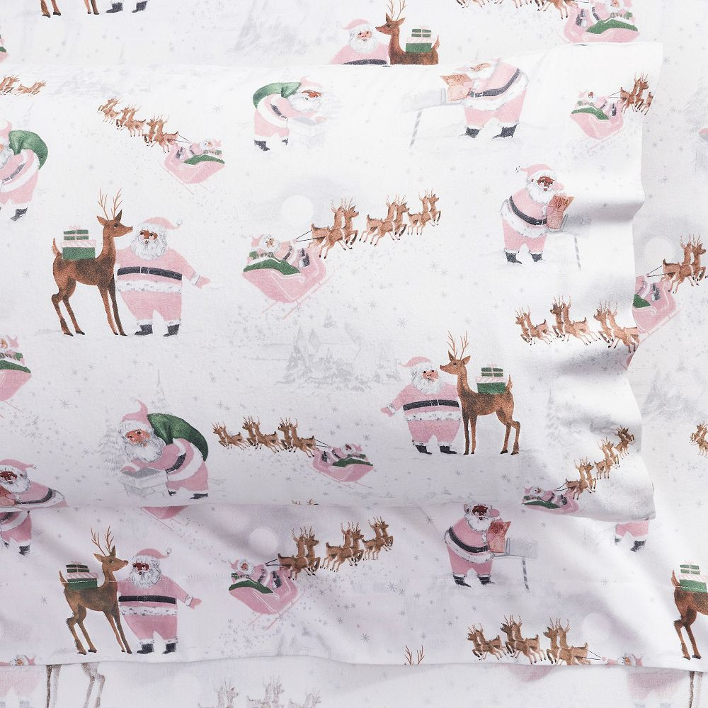 Blush Heritage Santa Sheet Set, Twin/Twin XL, Blush Multi | Pottery Barn Teen
