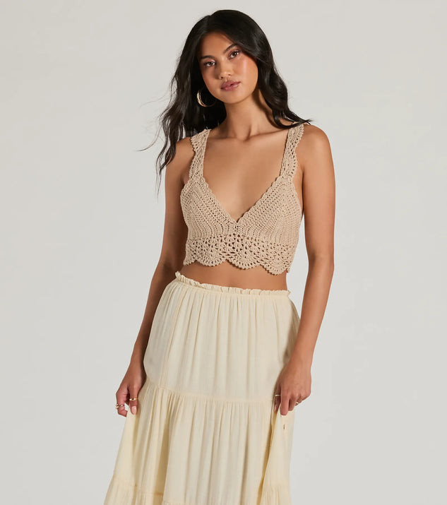 Sunset Serenity V-Neck Crochet Crop Top | Windsor Stores
