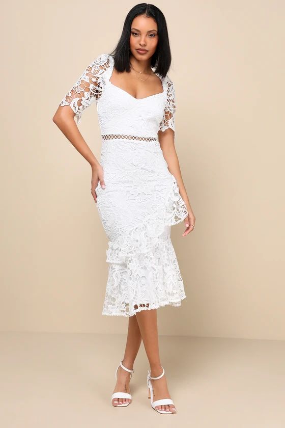 Briarwood White Lace Ruffled Midi Dress | Lulus