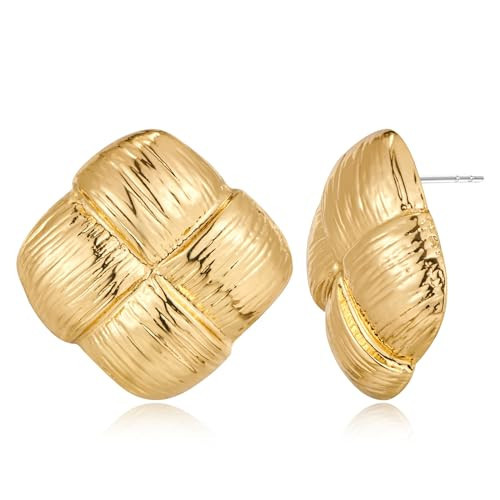 ENSKEFEN Minimalistische Klobige Goldohrringe für Damen Trendige Große Quadratische Dicke Ohrstecker Vintage Gold Statement Ohrringe Geometrische Ohrringe Modischer Urlaubsschmuck Geschenke | Amazon (DE)