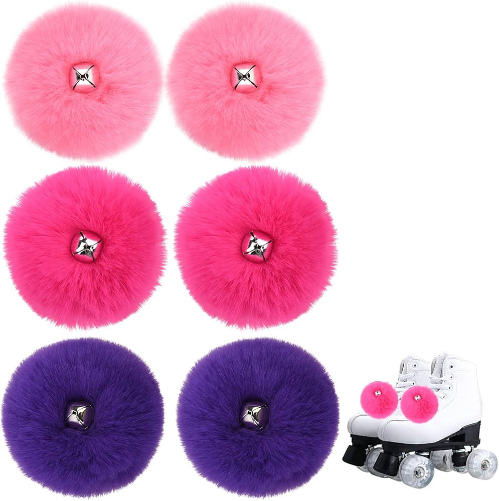 Cosmos 3 Pairs Roller Skate Pom Poms with Bells Tie-on Fluffy Pompoms with Shoelace Quad Roller S... | Amazon (US)