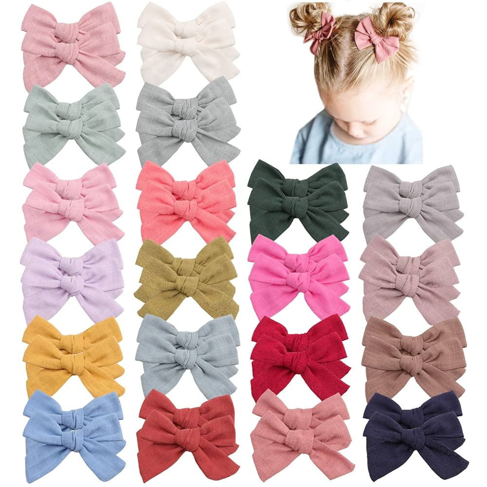 40Pcs 3.5Inch Hair Bows Clips for Baby Girls, Oaoleer Neutral Linen Pigtail Bows Double Bun Ponyt... | Amazon (US)