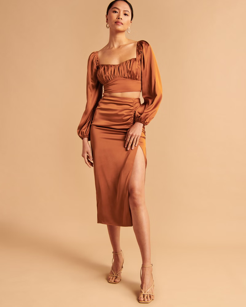 Women's Cinched Satin Midaxi Skirt | Women's Clearance | Abercrombie.com | Abercrombie & Fitch (US)