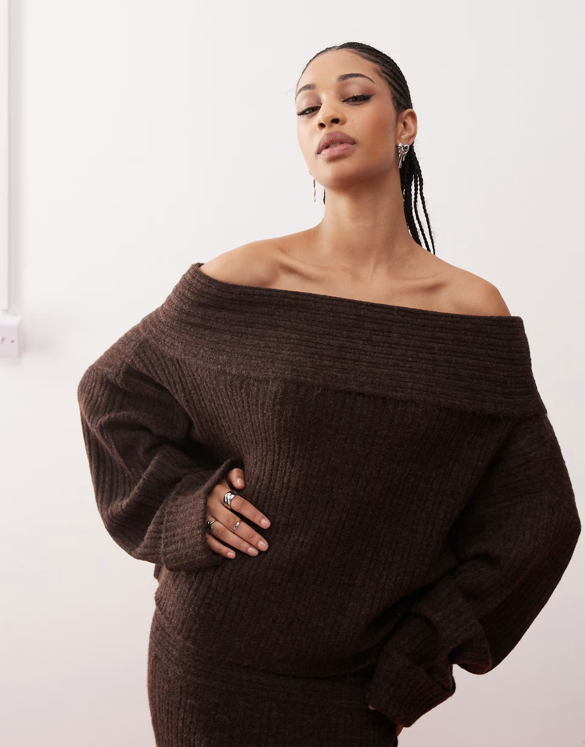COLLUSION knit off shoulder sweater in brown - part of a set | ASOS (Global)