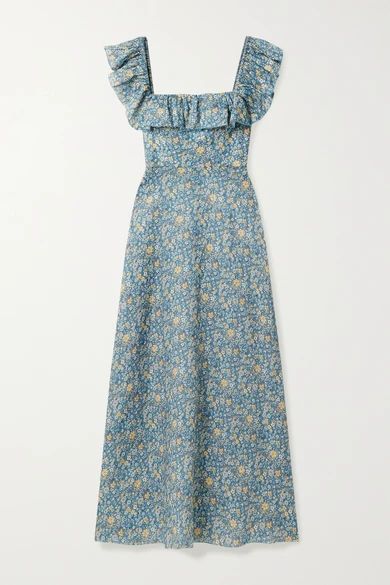 Zimmermann - Carnaby Ruffled Floral-print Linen Maxi Dress - Light blue | NET-A-PORTER (US)