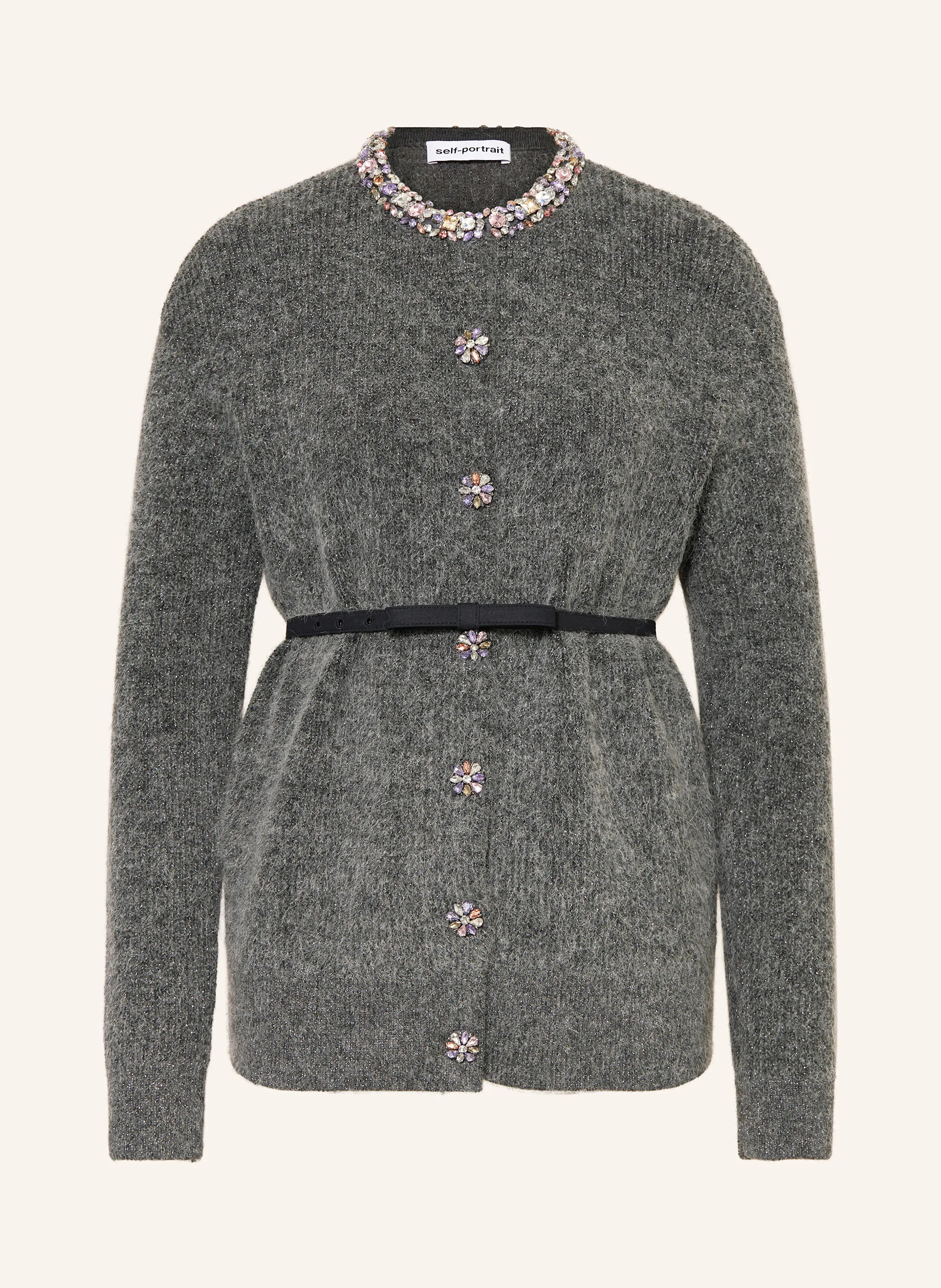 self-portrait Strickjacke mit Schmucksteinen und Glitzergarn in grau | Breuninger (DACH)