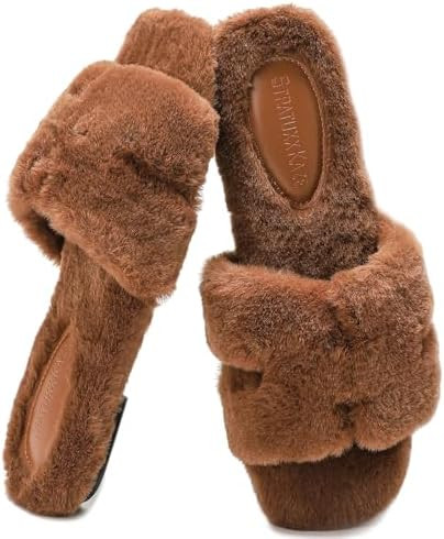 Stratuxx Kaze Womens Fur Slippers Comfy House Slides Sandals Open Toe Memory Foam Indoor Fluffy S... | Amazon (US)