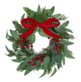 CANVAS Un-Lit Indoor Christmas Decoration Berry and Olive Leaf Mini Wreath with Red Bow, 10-in | Canadian Tire