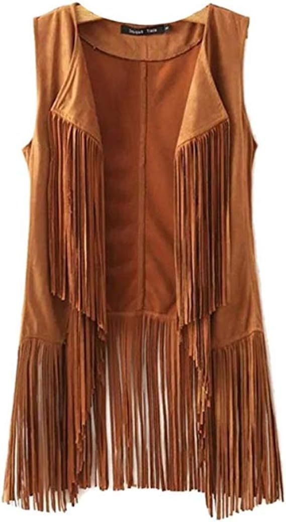 Paixpays New Tassels Fringe Sleeveless Vest Cardigan Waistcoat Jacket Outwear Tops | Amazon (US)