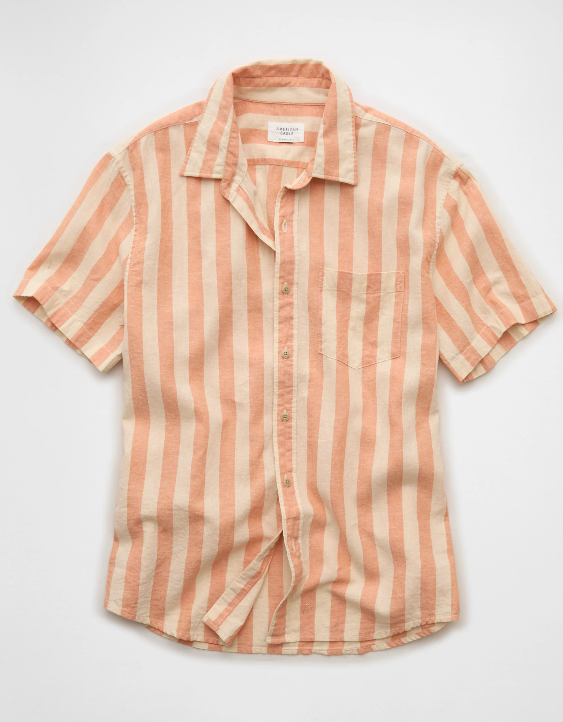 AE Standard Fit Linen-Blend Button-Up Shirt | American Eagle Outfitters (US & CA)