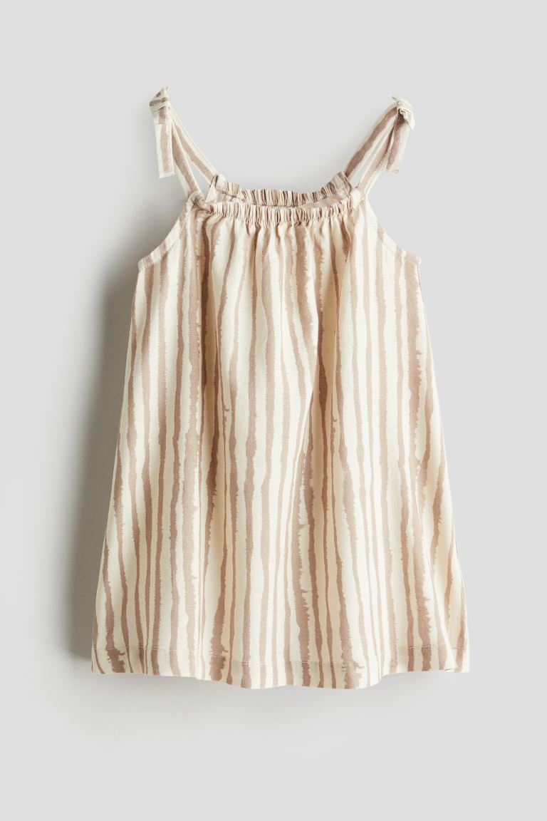 Patterned Linen-blend Dress - Light beige/striped - Kids | H&M US | H&M (US + CA)