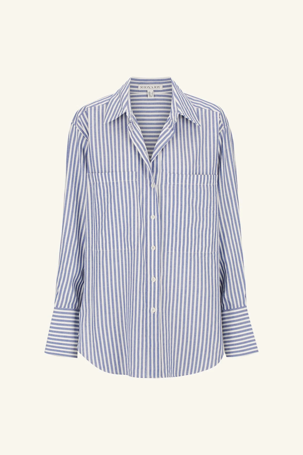 Yasmine Curved Hem Shirt | Chambray Blue/Ivory | Tops | Shona Joy | Shona Joy