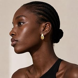 Gold Teardrop Earrings for Women, 14K Gold Plated Silver Post Statement Drop Hoop Earrings Trendy... | Amazon (US)
