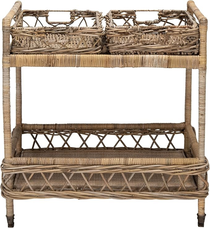 Safavieh Home Collection Ambrose BCT6500A Grey Wash and Antique Brass 2 Tier Rattan Bar Cart | Amazon (US)