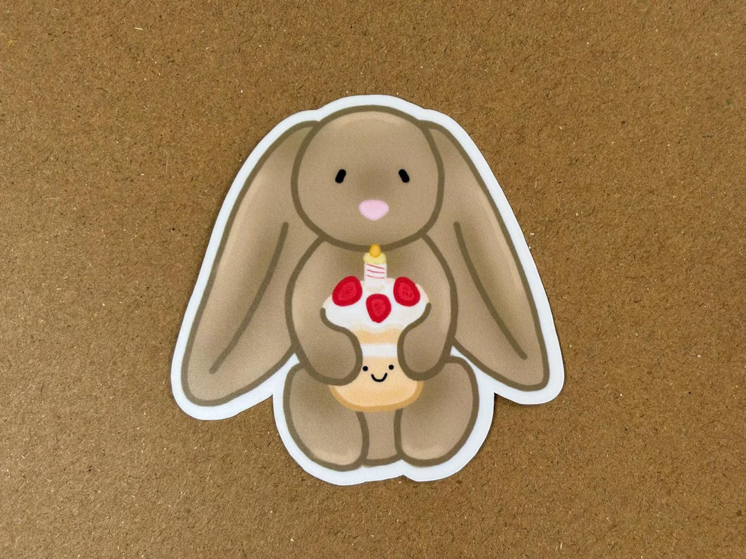 jellycat bunny & birthday cake inspired vinyl sticker – handmade laminated decal, cute kawaii a... | Etsy (US)