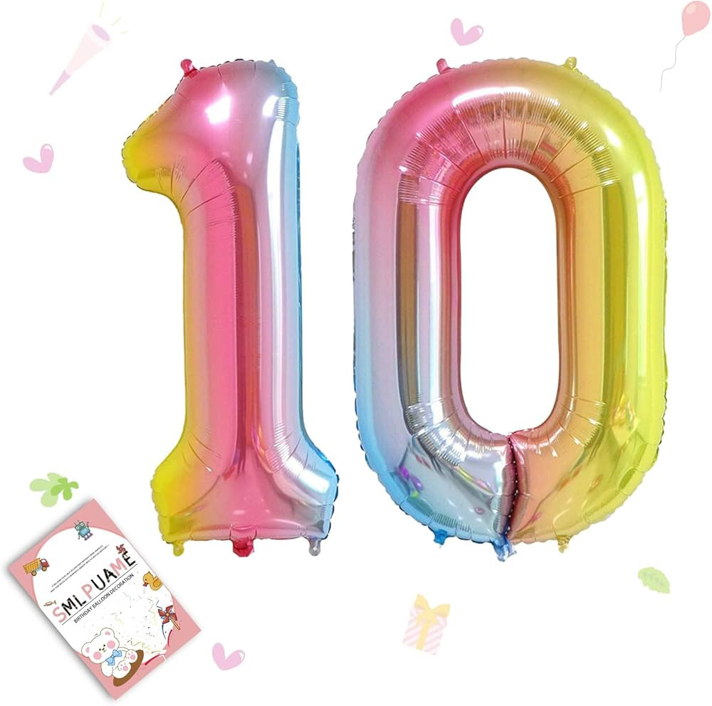 Smlpuame 40 Inch Number Balloons 0-9 Rainbow Gradient Large Number 10 Balloons, Digital Balloons ... | Amazon (US)