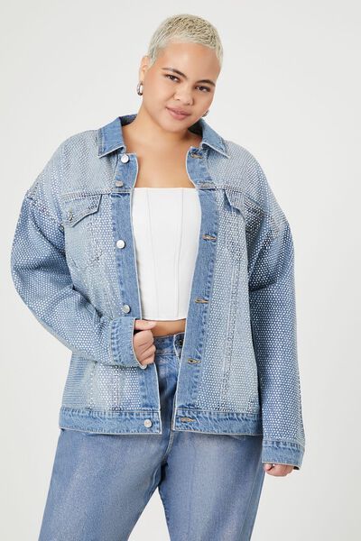 Plus Size Rhinestone Denim Jacket | Forever 21 (US)