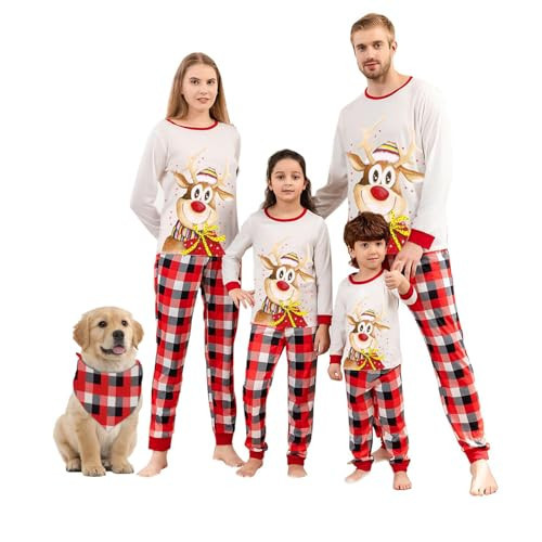 Umeyda Christmas Pajamas for Family Matching Christmas Pjs Set Holiday Sleepwear Lounge Sets Gifts for Kids, White, 4-5T | Amazon (US)