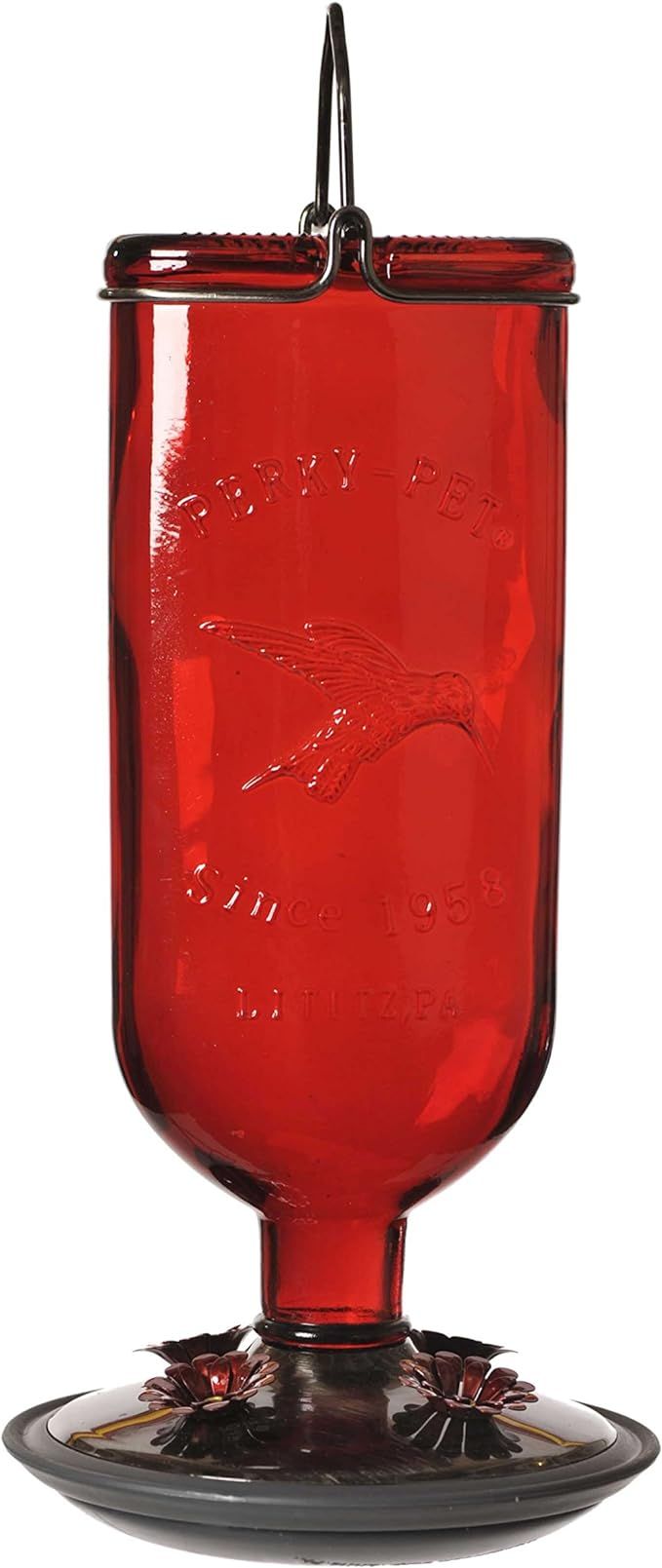 Perky-Pet 8109-2 Antique Glass Bottle Hummingbird Feeder-16-Ounce Capacity, Red | Amazon (US)