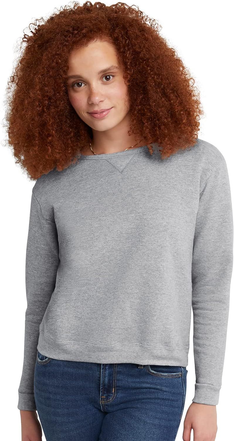 Hanes Women's Ecosmart V-notch Crewneck Sweatshirt, Fleece Pullover Sweatshirt for Women | Amazon (US)