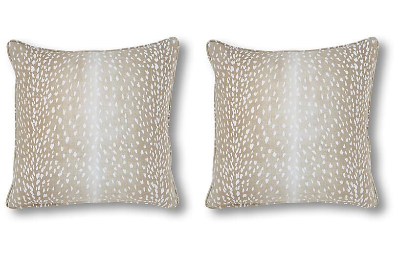 S/2 Doeskin Pillows, Tan/White Linen | One Kings Lane