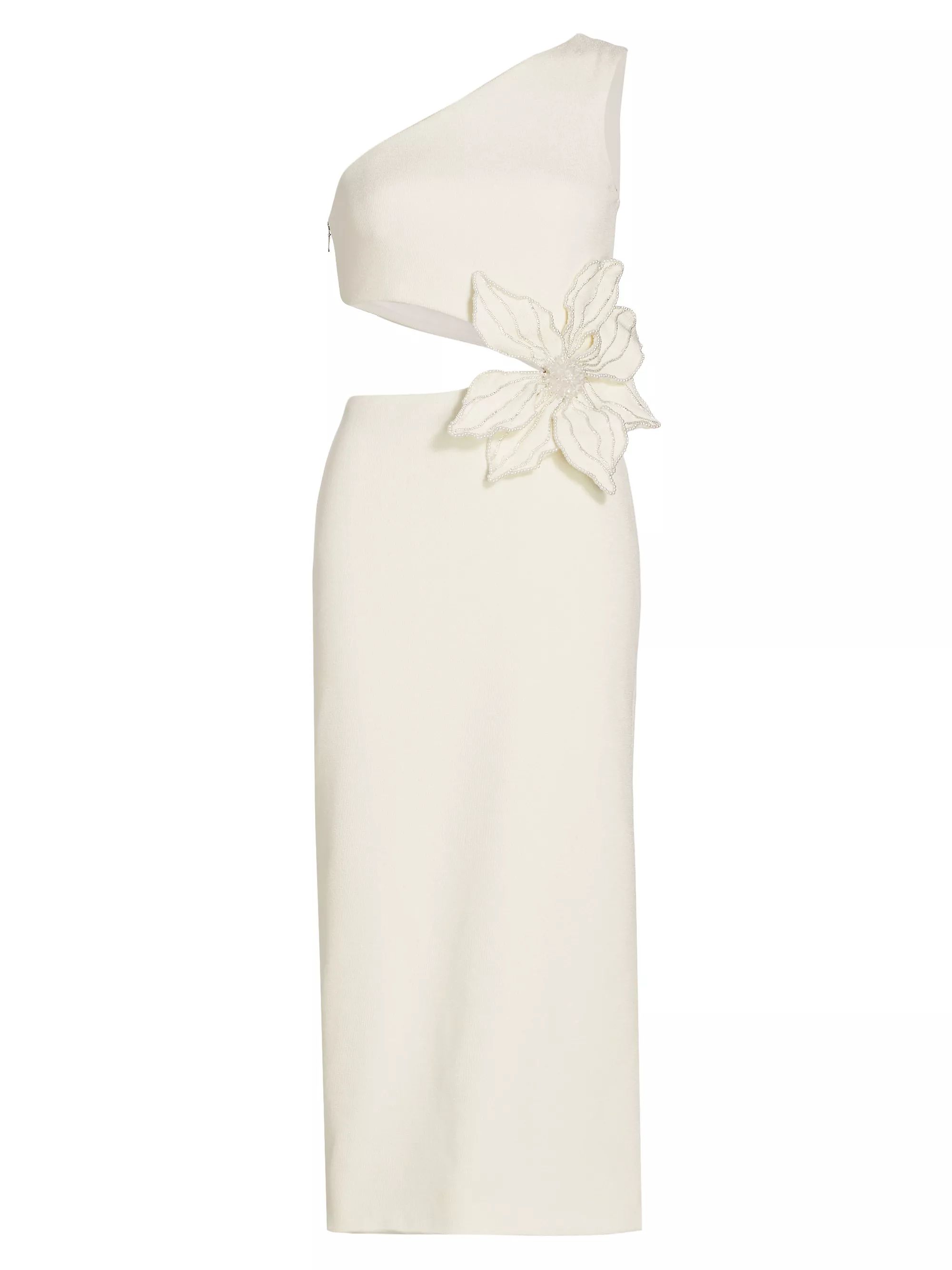 One-Shoulder Knit Appliqué Midi-Dress | Saks Fifth Avenue