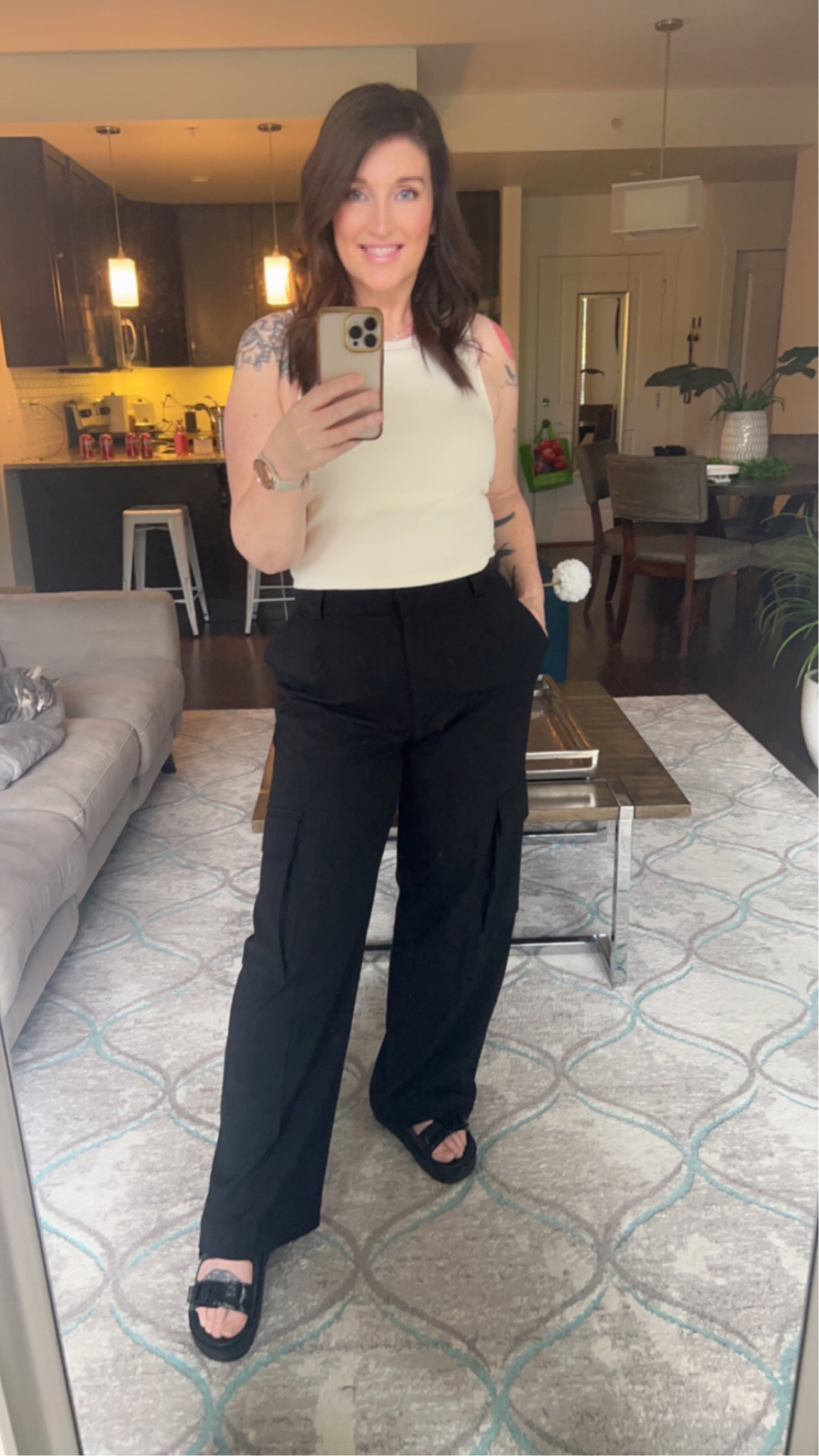 Tank top with built in bra is from Uniqlo, I found a decent alternative but without the bra. My black dad sandals are sold out but found some denim ones that are exactly the same. I’m wearing a size 8 in the pants and a size medium in the tank top. OOTD  

#LTKfit #LTKshoecrush #LTKFind