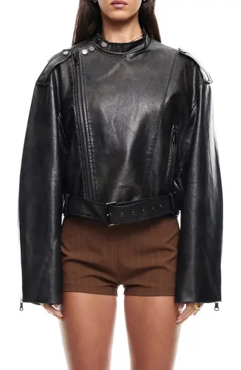 LIONESS Driftwood Faux Leather Bomber Jacket in Onyx at Nordstrom Rack, Size Medium | Nordstrom Rack