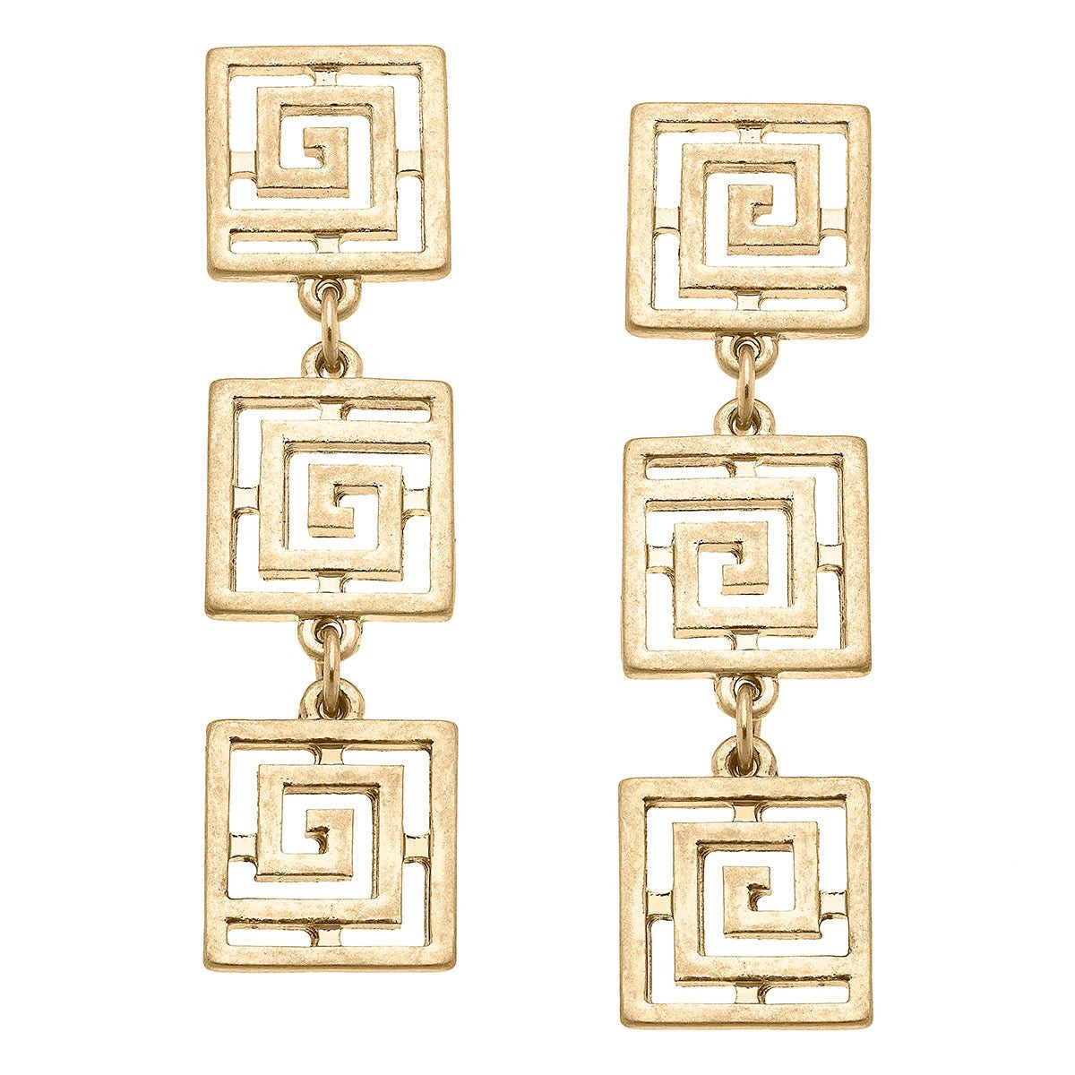 Gretchen Greek Keys Square Linked Earrings in Worn Gold | CANVAS