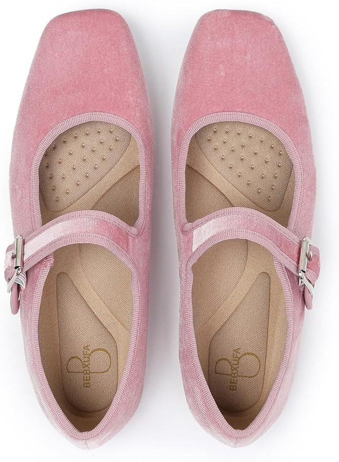 Women's Square Toe Ballet Flats - Mary Jane Shoes with Adjustable Strap, Slip On Comfortable Work... | Amazon (US)