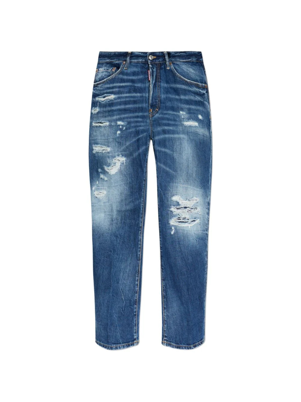 Distressed Blue Denim Jeans with Five-Pocket Design | Shop Simon