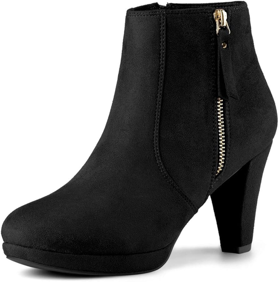 Allegra K Women's Side Zip Low Platform Chunky Heel Ankle Booties | Amazon (US)