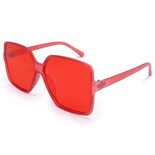 Dollger Oversized Square Sunglasses for Women Big Large Wide Red lens Shades festival rave glasses UV Protection Unisex | Amazon (US)