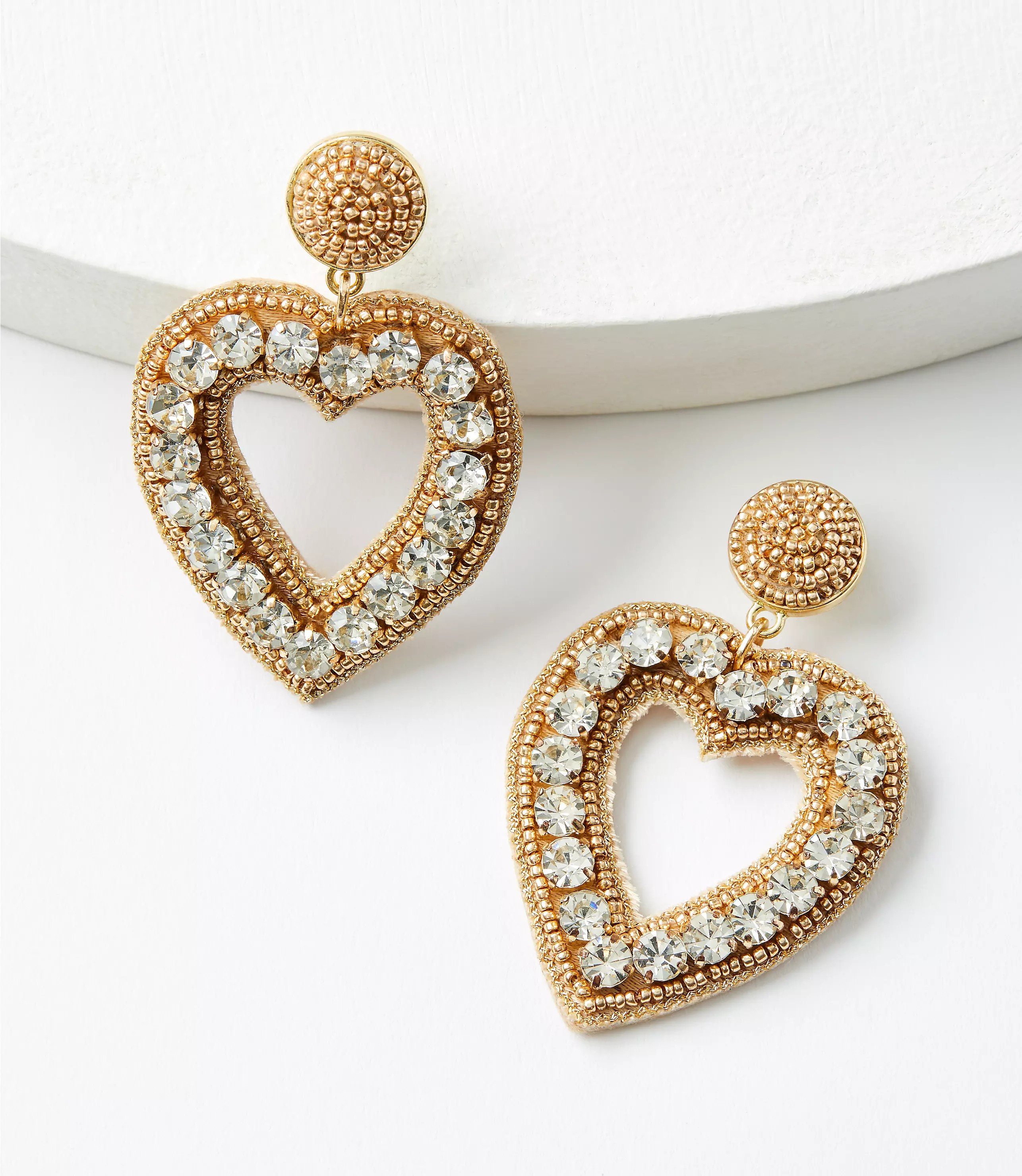 Metallic Heart Drop Statement Earrings | LOFT