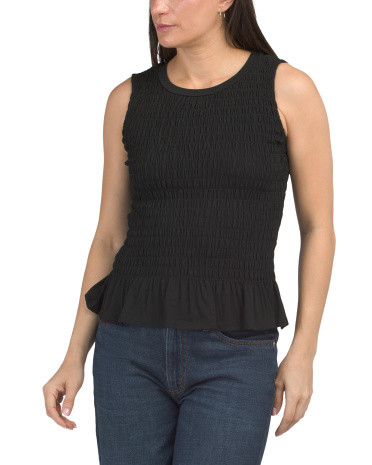 Smocked Sleeveless Tank Top With Ruffle Hem for Women | Spandex/Rayon | Marshalls
